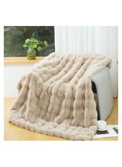 Buy Taupe Luxury Bubble Throw Blanket for Couch Sofa, Warm Faux Rabbit Fur Fluffy Throw Blanket, Cozy and Thick Medium Throw Blanket Plush Fluffy Blankets 40×59 Inches in Saudi Arabia