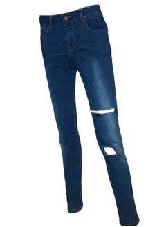 Buy Women cutting lycra denim blue low waist jeans pants in Egypt