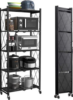 اشتري 5 Tier Foldable Storage Rack Kitchen Storage Shelf Kitchen Garage Home Closet Office Storage Rack Storage Organizer Storage Shelves Black في الامارات