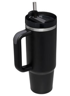 Buy 1200ml Tumbler Leak-Proof Coffee Mug with Handle, Straw, and Stanley Cup-like Design Black in Saudi Arabia