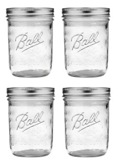 Buy Pack of 4 Wide Mouth Glass Jars with Lid and Band, 473 ml (16 fl oz) Each, Non-Slip Jar Opener Included in UAE