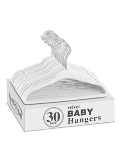 اشتري 30 Piece White Baby Velvet Coat Hanger  (28cm / 11 Inch) Nursery Clothes Hangers Non Slip Toddler Hangers, 360 Chrome Swivel Hook في الامارات