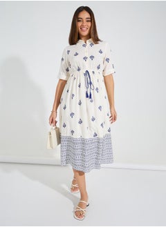 Buy Leaf Print A-Line Dress with Tie-Up Front in Saudi Arabia