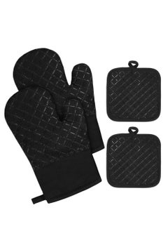 Buy Oven Mitts and Pot Holders 4PCS Set, High Heat Resistant BBQ Gloves, Silicone Stripes Non-Slip Kitchen Mittens for Cooking Baking in UAE