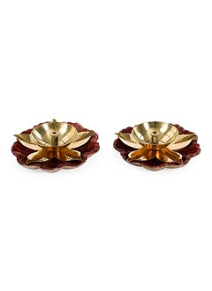 اشتري 2-Piece Decorative Diya Set, Gold & Maroon في الامارات