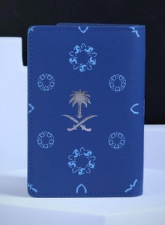 Buy Genuine cowhide Leather Card Holder Wallet with Saudi Emblem and Founding Day icons in Saudi Arabia