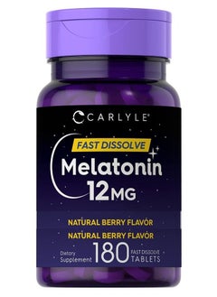 اشتري Carlyle Melatonin 12 mg Fast Dissolve 180 Tablets Nighttime Sleep Aid Natural Berry Flavor Vegetarian Gluten Free في الامارات