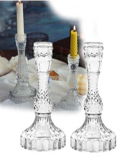 Buy 2PCS Clear Glass Candlestick Holders for Taper Candles, Pillar Candles, Tealight Candles-Candle Holder Set for Wedding, Dinning and Decoration in Saudi Arabia