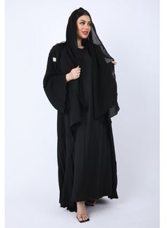Buy Maxi  Plissé Abaya with Long Wide Sleeves ,Black in Saudi Arabia