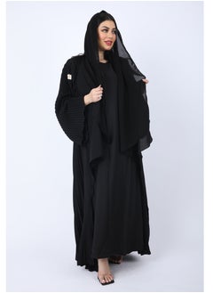 Buy Maxi  Plissé Abaya with Long Wide Sleeves ,Black in Saudi Arabia