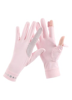 Buy Ice Silk Sun Protection Gloves Women Elastic Ice Silk Solid Color Touch Screen Sun Protection & Uv Protection Gloves Light & Breathable Dew Fingers Driving & Riding in Saudi Arabia