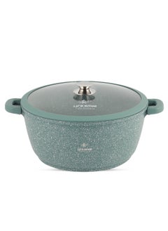 اشتري 40cm (18 Liter) LIFE SMILE Cooking Pot - Multi Layer Non Stick Granite Coating 100% PFOA Free - Glass Lid With Silicone Rim - Detachable Silicone Handles - oven safe (Green) في الامارات