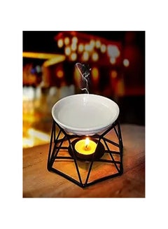 Buy Home Clearance Sale Delicate Romantic Hexagon Shaped Geometric Design Ceramic Tealight Candle Holder Oil Burner, Essential Oil Incense Aroma Diffuser Furnace Home Decoration Stylish Design Black Metal in UAE