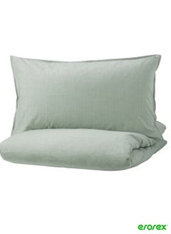 Buy Duvet cover and pillowcase green stripe 150x200/50x80 cm in Saudi Arabia