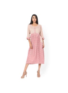 Buy SHORT PINK COLOUR STYLISH HIGH QUALITY PRINTED WITH FRONT BUTTONED STYLED ARABIC KAFTAN JALABIYA DRESS in Saudi Arabia