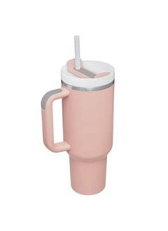 Buy 1200ml Tumbler Leak-Proof Coffee Mug with Handle, Straw, and Stanley Cup-like Design Light Pink in Saudi Arabia