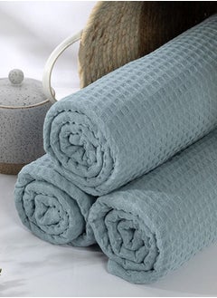 اشتري Spa Waffle Terry Reversible Bath Sheet, Aqua – 500 GSM, 85x165 cm في الامارات