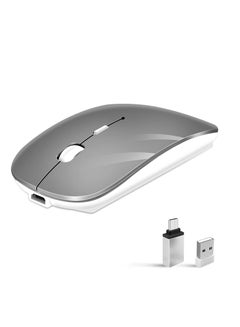 اشتري ماوس لاسلكي للكمبيوتر المحمول ماوس بلوتوث لأجهزة MacBook Pro/Air/Mac/iPad/Chromebook/ماوس لاسلكي صامت ثنائي الوضع مع محول USB C (رمادي أبيض) في الامارات