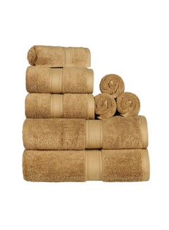 اشتري Comfy 8 Piece Highly Absorbent 600Gsm Hotel Quality Combed Cotton Towel Gift Pack Set Beige في الامارات