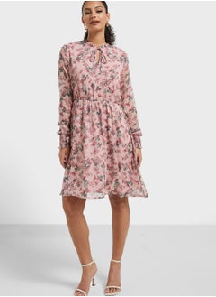 Buy Printed Tiered Ruffle Neck Dress in UAE