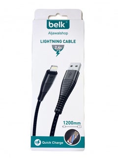 Buy USB Lightning charging cable, black color, 120cm in Saudi Arabia