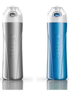 Buy Set of 2 Plastic Water Bottles Silver/Blue 650ml in Saudi Arabia