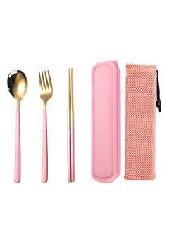 اشتري Travel Cutlery Set, Stainless Steel Cutlery Set Portable Camp Reusable Flatware Pinkware,Include Fork Spoon Chopsticks with Case for Hiking Traveling Camping or School Lunch في الامارات