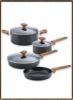 Buy 7 Piece Forged Aluminium Pots and Pans Non stick Surfaces Wood Finish Handles High Quality Cookware Sets with Lids Kitchen Essentials Cooking Sets Casseroles and Pans Cookware Easy to clean in UAE