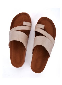 Buy Suede Slipper with Stripe - Beige in Egypt