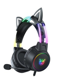 Buy X15 Pro Wired Gaming Headphones with RGB LED Light Flexible Mic 7.1 Surround Stereo(Removable Cat Ears) in Saudi Arabia