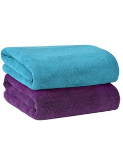 Buy 2-Piece Microfiber Bath Sheet Turquoise/Purple 80x160cm Soft and Durable Microfiber Beach Towel Super Absorbent and Fast Drying Microfiber Bath Towel Large for Sports, Travel, Beach, Fitness and Yoga in UAE