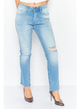 اشتري Women Regular Fit Washed Denim Jeans, Blue في الامارات