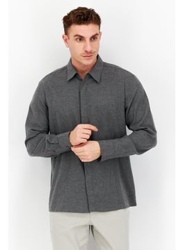 اشتري Men Classic Fit Long Sleeve Plain Casual Shirt, Grey في الامارات