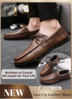 Buy Business Casual Classic Leather Shoes for Men Hand Stitching Lace-Up Comfortable Breathable Loafer Men's Vintage Round Toe Soft Bottom Lightweight Walking or Driving Shoes in Saudi Arabia