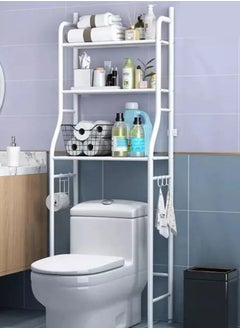 Buy Toilet Storage Rack 3 Tier Over Commode Shelving Storage Space Saving Shelf With Toilet Tissue Holder And 3 Hooks White Colour in UAE