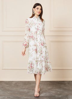 Buy Floral Print Tiered Shirt Midi Dress in Saudi Arabia