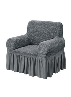 Buy Jacquard Fabric Stretchable One Seater Sofa Cover Grey in UAE