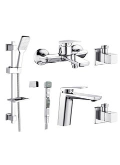 Buy Milano Yana Collection 6 Pcs Set Of (Basin+Bath+Shattaf+2Pcs Angle Valve+Kit)-Made In China in UAE