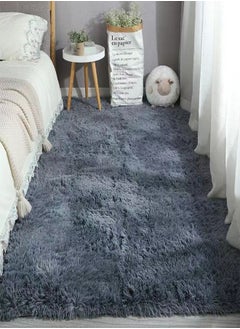 Buy Interior Decoration Luxurious Modern Fluffy Soft Home Floor Bedroom Mat Carpet Washable Grey 80 x 160 cm in UAE