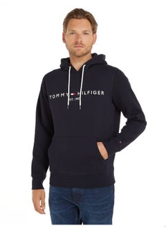 Buy Men's Logo Flex Fleece Hoody Sweatshirt, Navy in UAE