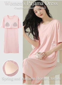 اشتري Women's Nightgown Sleep Shirts Short Sleeves Sleep Dress Built in Bra Removable Pads Nightwear Soft Pajama Dress Sleepwear Round Neck For Ladies في الامارات