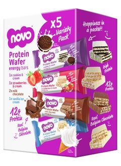 اشتري Novo Protein Wafer Energy Bars, 13g Protein, Real Belgian Chocolate - Multipack (4 Flavors), 40g (Pack of 5) في الامارات