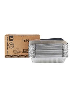 اشتري Hotpack Disposable Food Storage Take away Aluminium Rectangle Container Silver 1200ml with Lid 50 Pieces sliver في الامارات