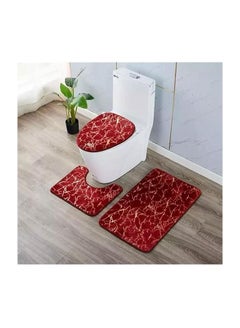 Buy Marble Texture Bathroom 3Piece Mat Sets Pedestal Mat Lid Toilet Cover Bath Mat Doormat Non Slip Rug Wine Red in Egypt