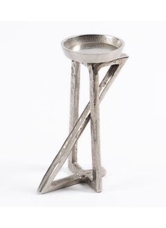 اشتري Zigzag Pillar Candle Holder, Silver - 15x25 cm في الامارات