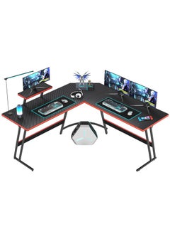 Buy L-Shaped Desk Computer Corner Table 51 Inch Home Gaming Desk Office Writing Workstation With Large Monitor Stand Space-Saving Easy To Assemble Black in Saudi Arabia