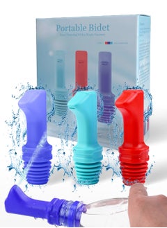 Buy Travel shattaf Mini Pocket Shattaf Sprayer 3 Pack , Plastic Portable Bidet, Mobile Travel Shattaf for Toilet, Travel or Camping. Compatible with Every Bottle, Red, sky blue and blue color in Saudi Arabia