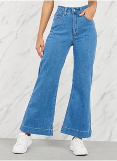 Buy High Rise Flared Wide Leg Ankle Length Jeans in Saudi Arabia