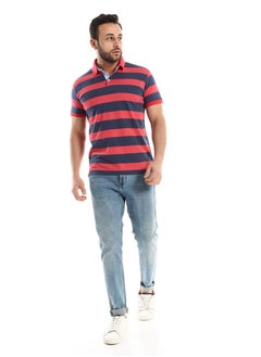 Buy Navy Blue & Watermelon Color Block Polo Shirt in Egypt