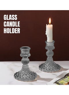 اشتري Glass Candle Holder Clear Candlestick Holder & Taper Candle Holder for Wedding Party Table Spring Decor Anniversary Dining Room Table Valentine's Day في السعودية